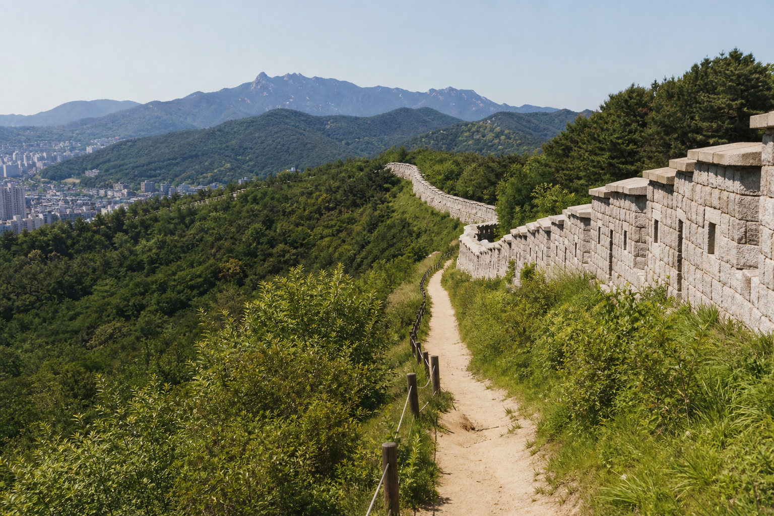 夏季首尔城墙与山景