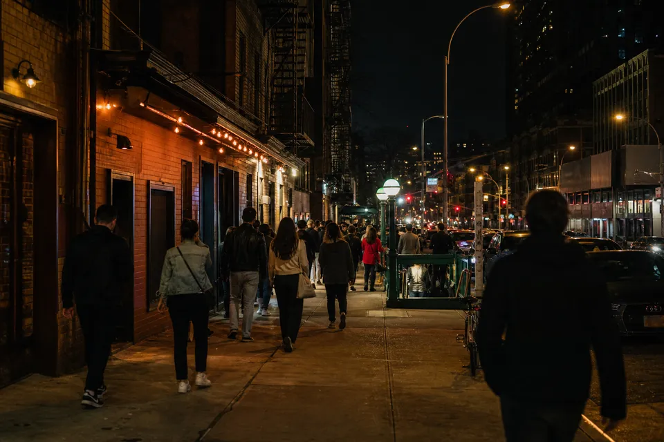 Concertgoers walking toward Bowery subway after Eric Nam’s New York show