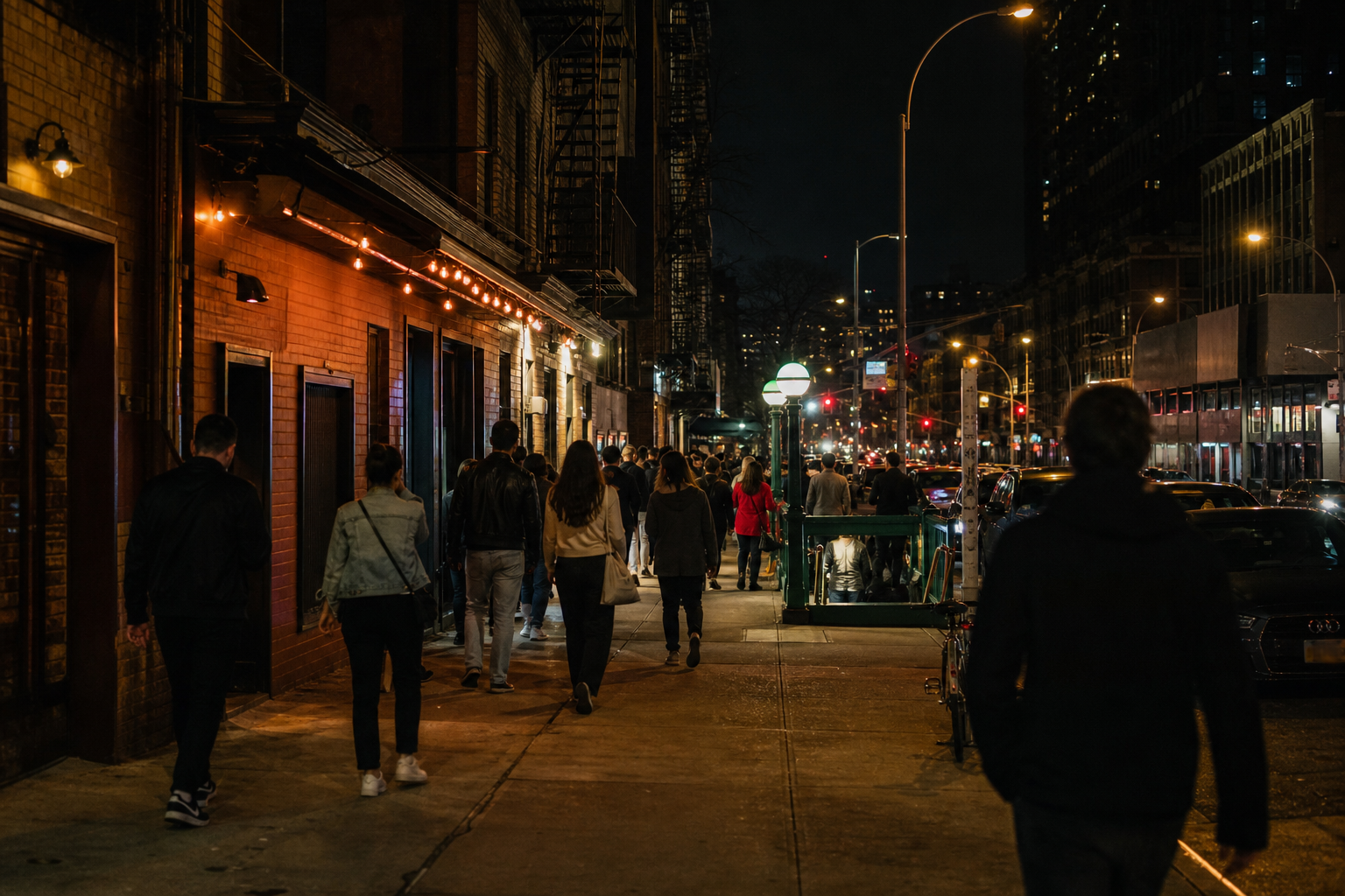 Concertgoers walking toward Bowery subway after Eric Nam’s New York show