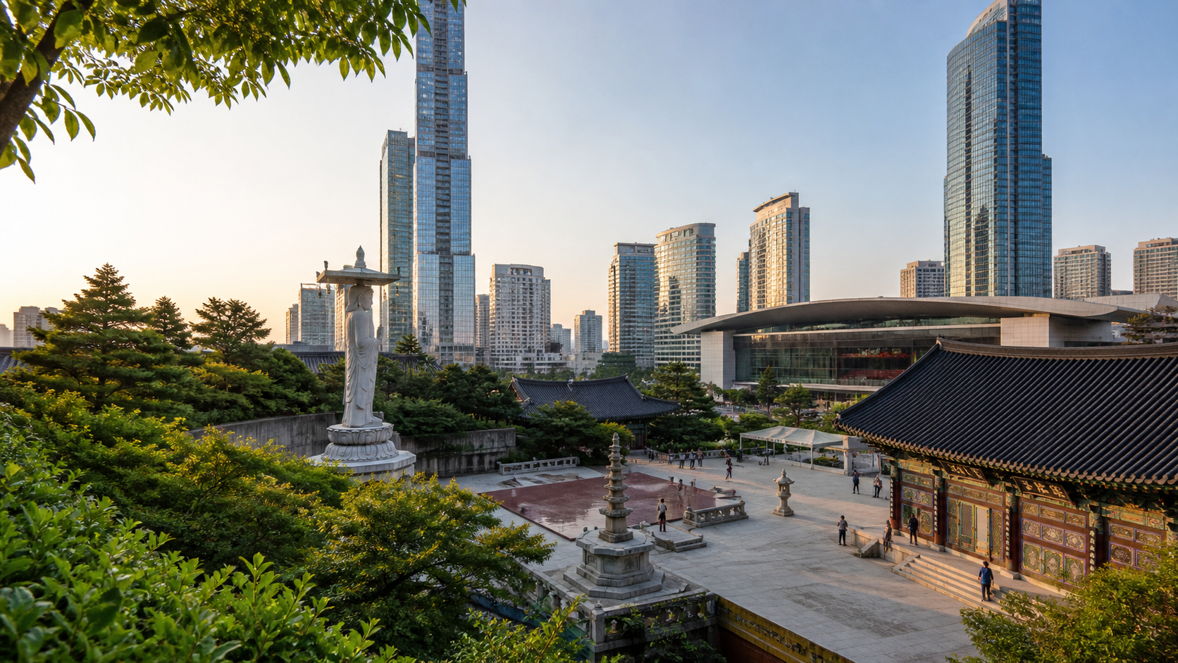 奉恩寺傳統建築與江南現代天際線