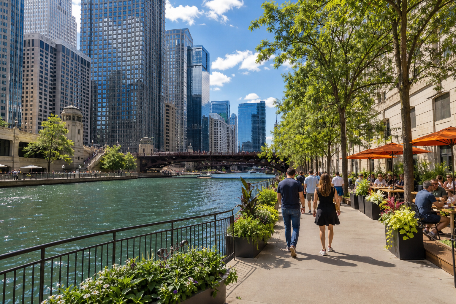 夏季Chicago Riverwalk