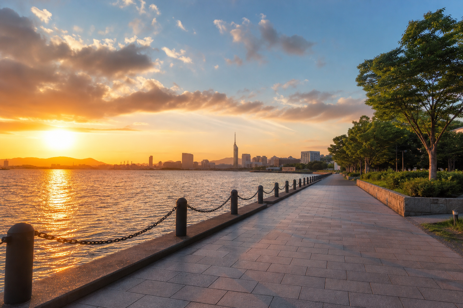 Summer sunset along Hakata Bay