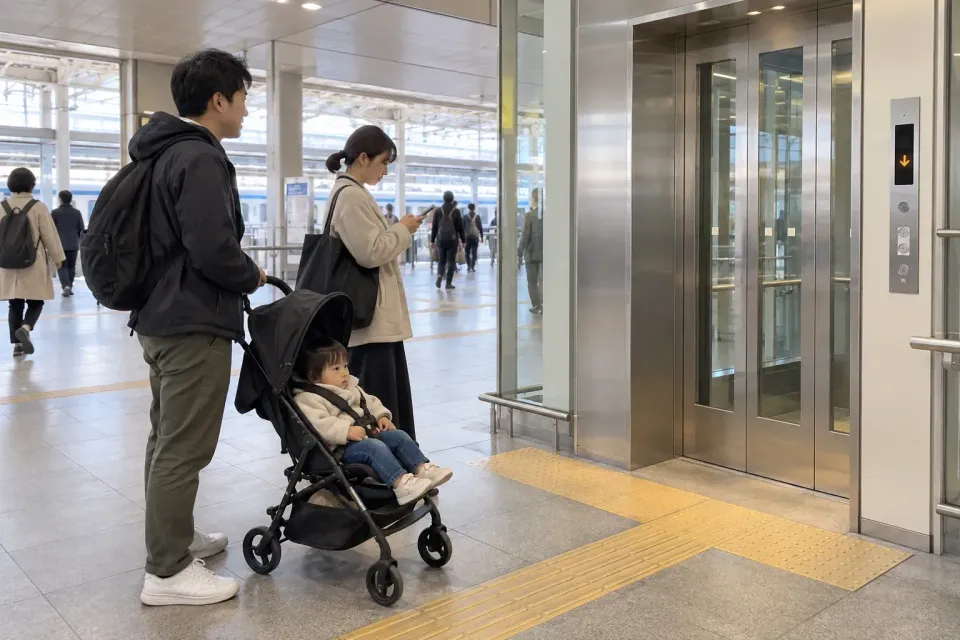 地下鉄はエレベーターの出口を調べる