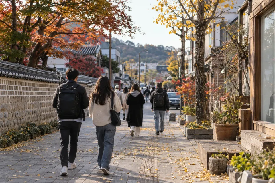 Campus-access travel scene inspired by the Jeonbuk National University area in Jeonju