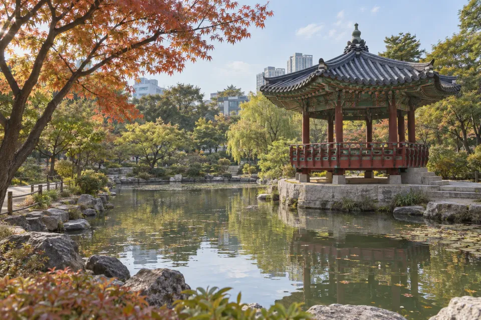 수원 효원공원과 월화원 분위기를 참고한 정원 산책 이미지