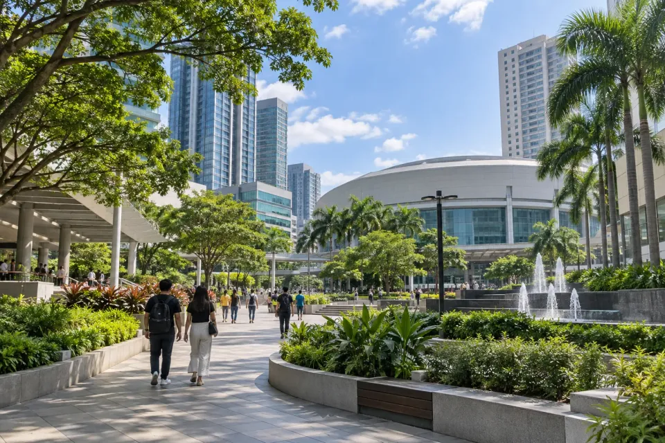 AI illustration expressing Araneta City's urban walking atmosphere
