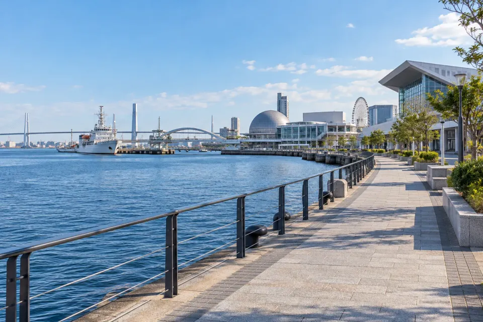 AI illustration inspired by Kinjofuto's harbour and waterfront atmosphere