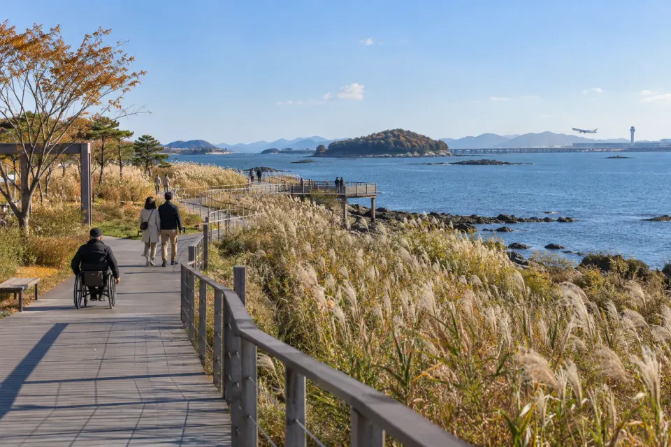 Illustrative autumn coastal walk on Yeongjong Island