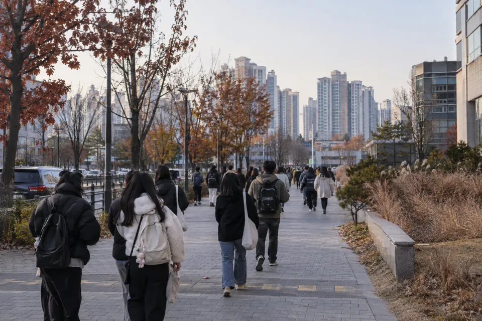 Travel scene inspired by rail and pedestrian access to a Goyang festival