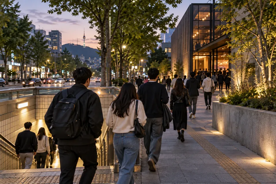 首尔地铁出口附近观众走向演出场馆的示意图