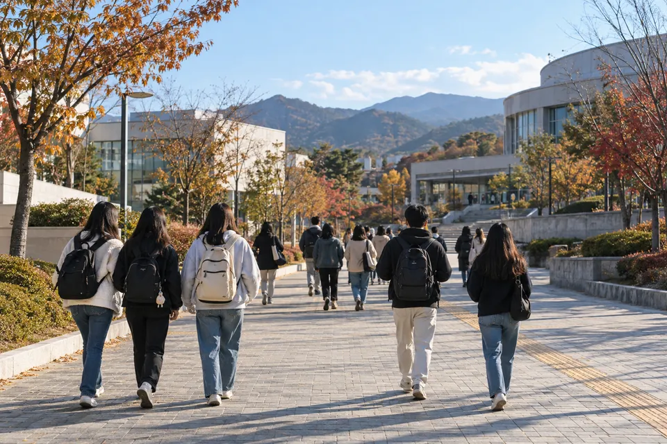 AI-generated pedestrian approach to a university concert venue in Gyeongsan