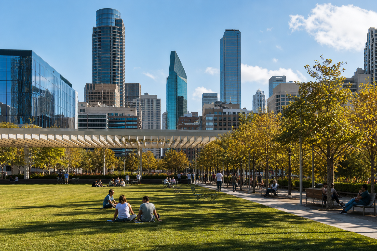 DallasKlyde Warren Park步道与城市景观,适合XG演出前短途游览