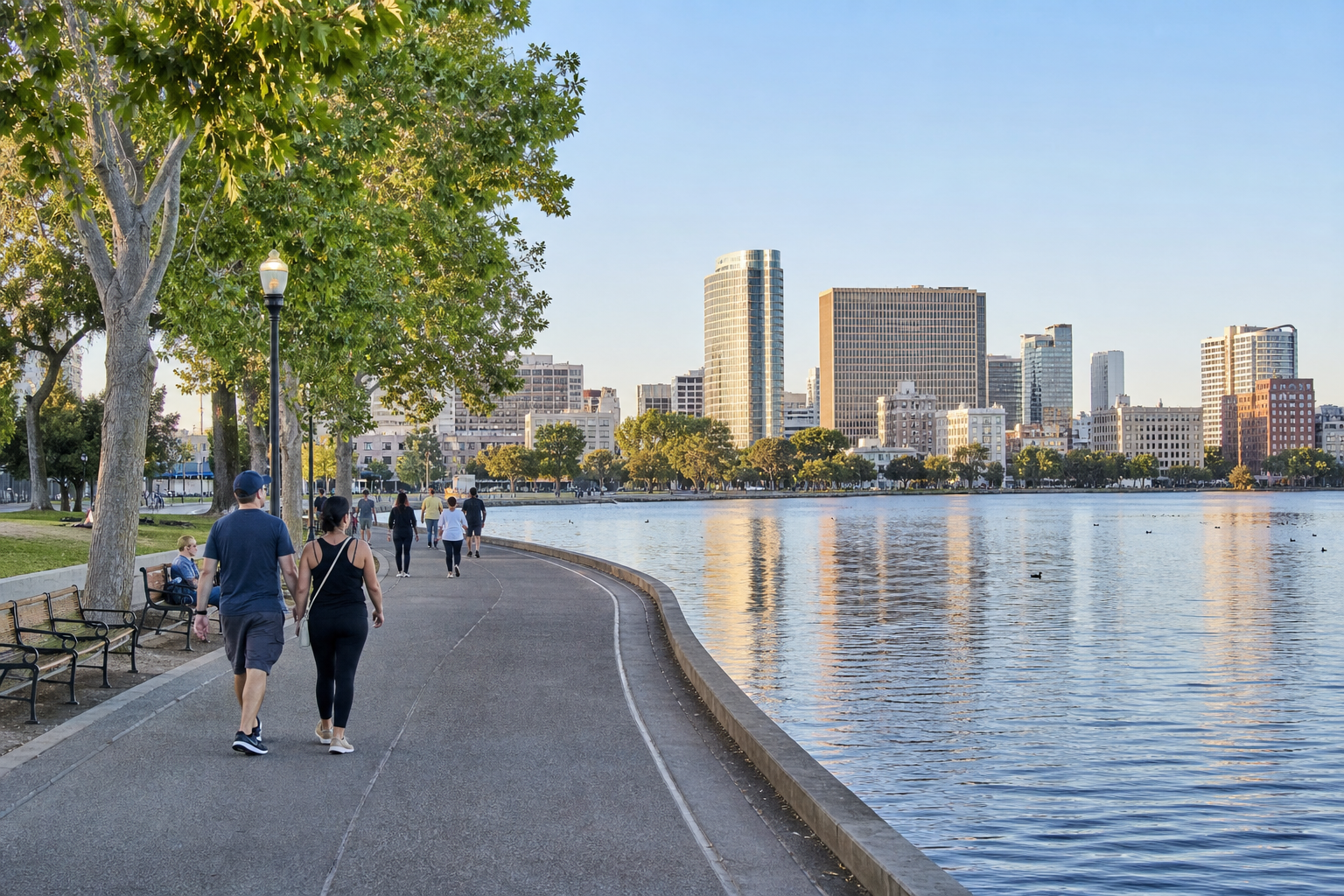 OaklandのLake Merrittにある散策路と街並み、XG公演前の短い観光動線