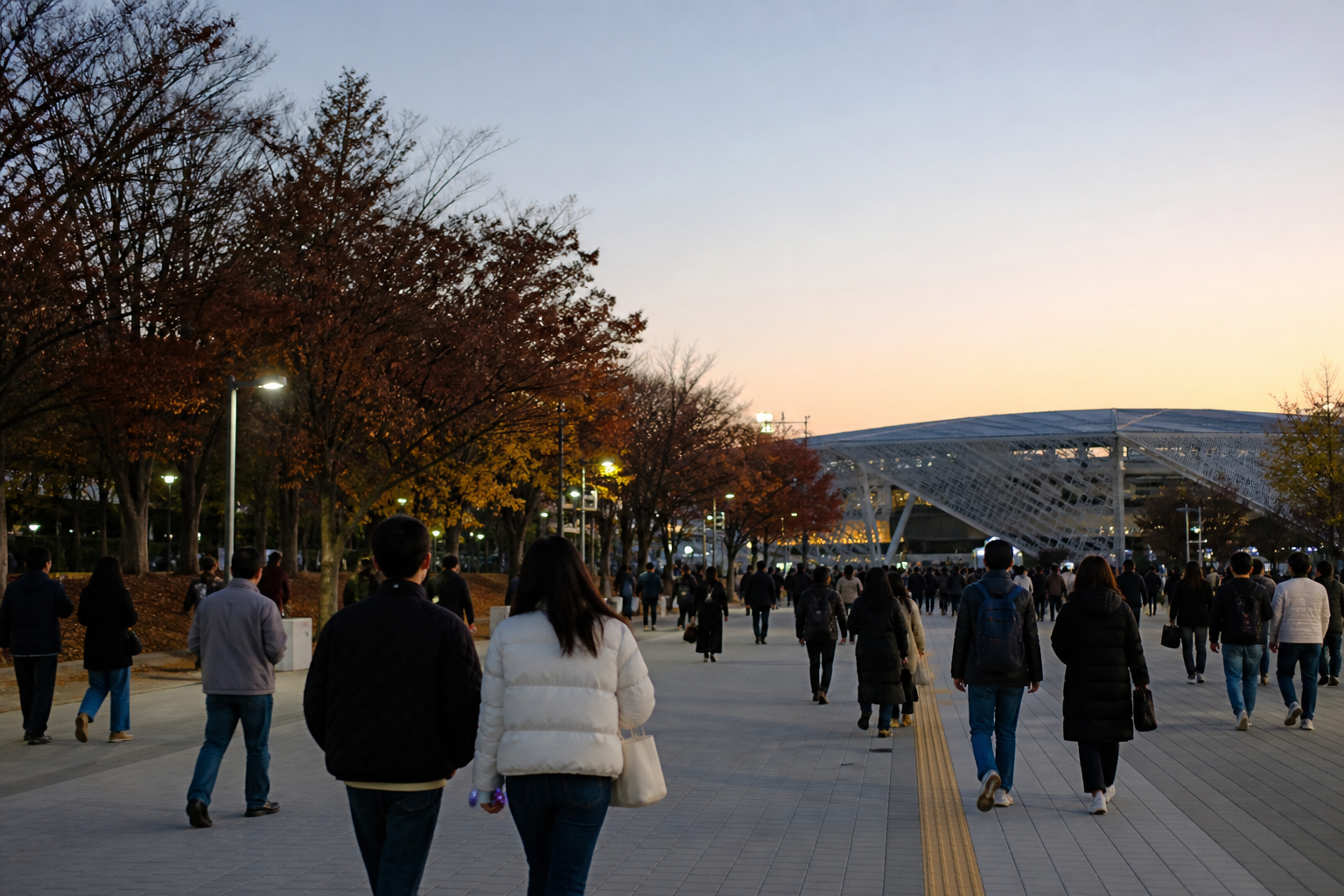 秋の夕方、オリンピック公園駅からKSPO DOMEへ歩くルート