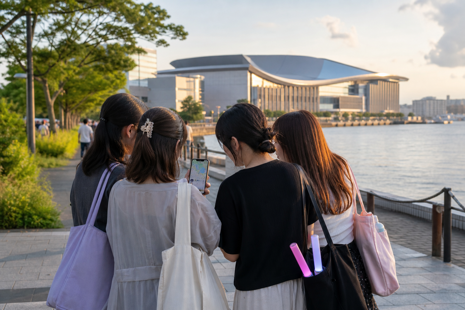 前往福冈演出场馆的观众