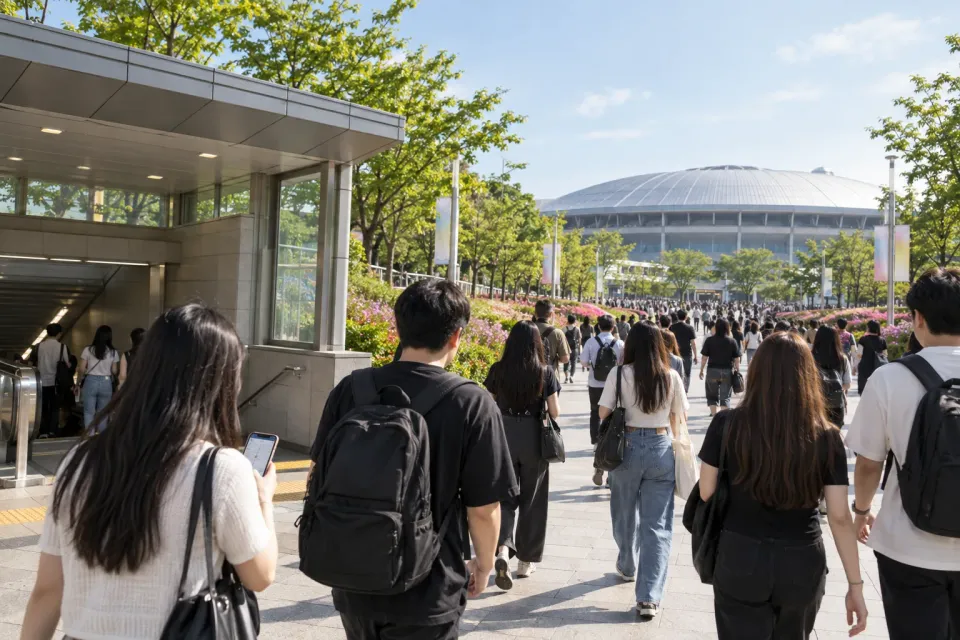 Concertgoers walking from Olympic Park Station toward KSPO Dome