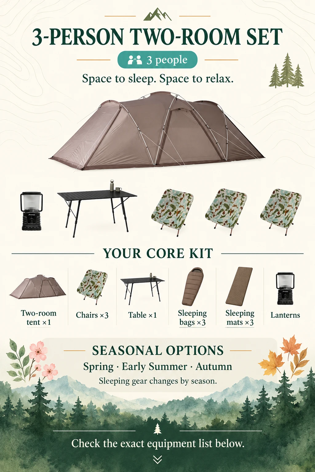 3-Person Two-Room Tent Set