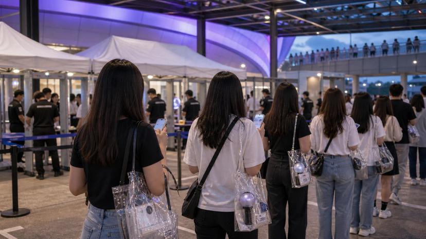 Bag check and entry queue before the show