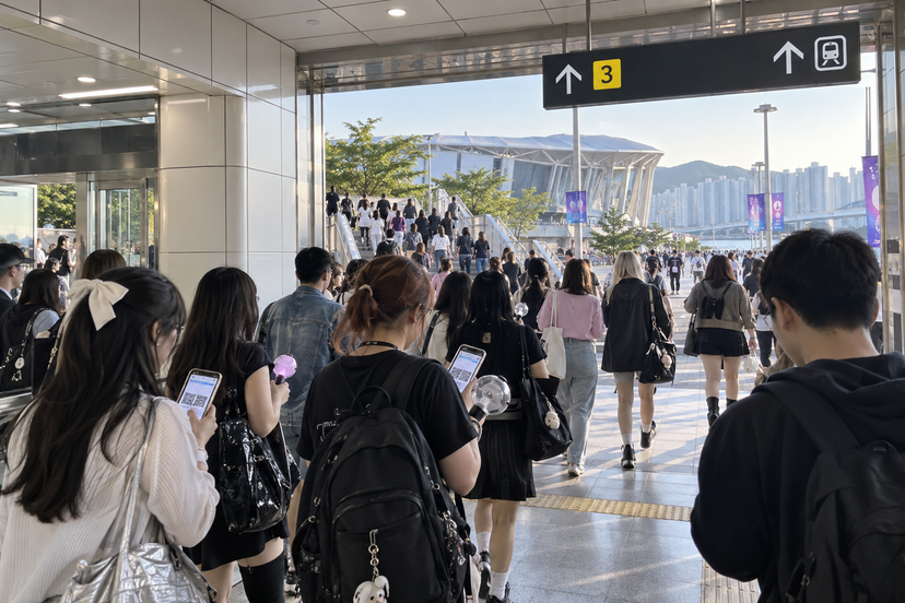釜山地下鉄で釜山アシアードメインスタジアムへ向かう観客