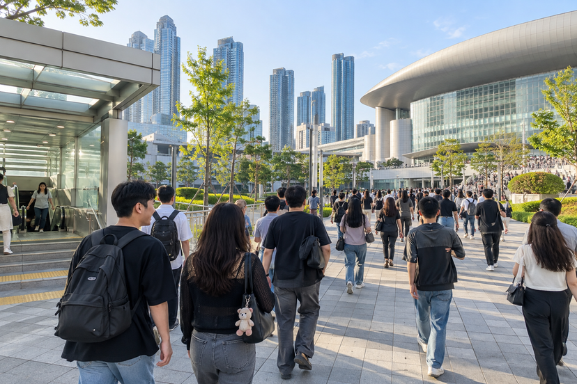 부산 공연장으로 이동하는 콘서트 관람객